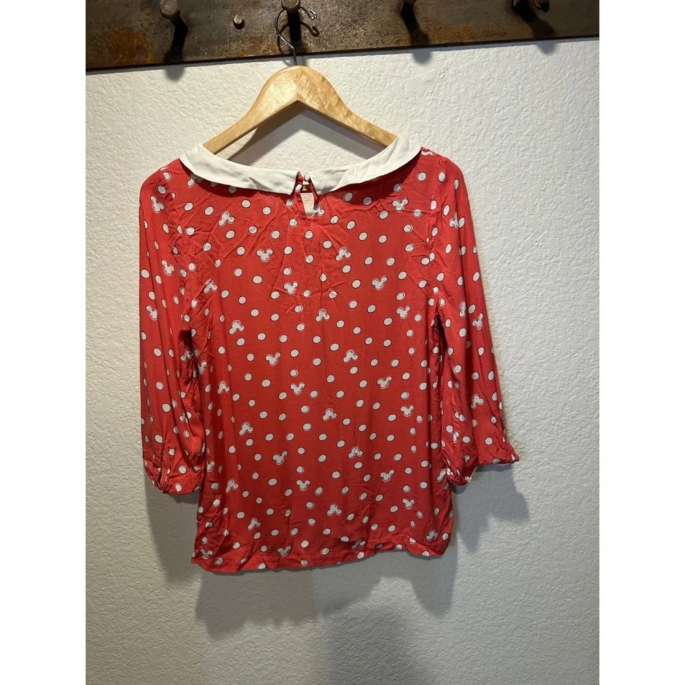 Disney LC Lauren Conrad Minnie Mouse Red Polka Dot Peter Pan‎ Collar Blouse S
